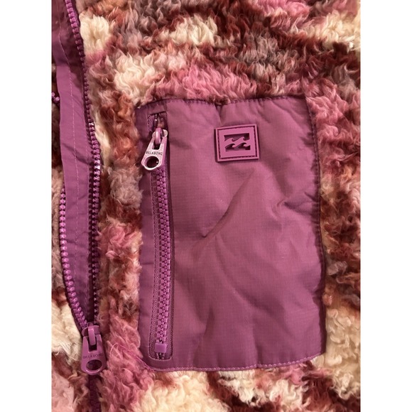 Billabong Dusty Mauve Floral Sherpa Fleece Full Zip Jacket Womens L Cozy Teddy - Picture 6 of 11